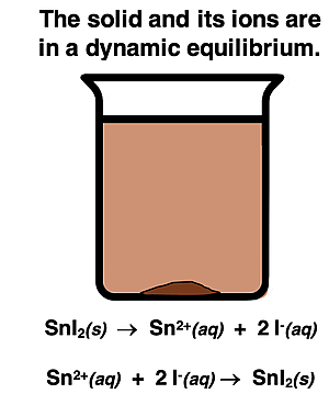 Insoluble salts are in dynamic equilibrium with their dissolved ions. Equations for the two processes – dissociation and precipitation - are written.