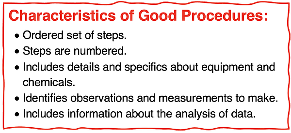 Bullet list showing the qualities of an effective procedure in the design of an experiment.
