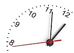 A portion of a clock face showing second, minute and hour hands