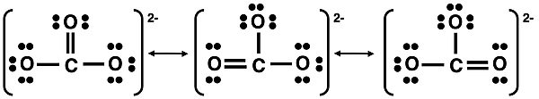 Lewis electron dot diagrams showing resonance in carbonate ion.