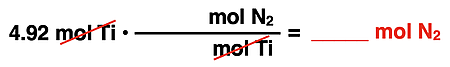 Shows the conversion factor set up with unit cancellation for converting from moles of a reactant to moles of a second reactant.