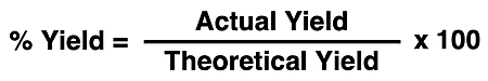 Equation for calculating percent yield.