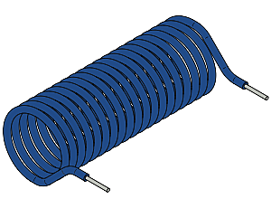 A picture of a hollow solenoid (coil of wires) not connected to anything.