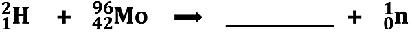 An incomplete nuclear equation for a bombardment reaction; part of a problem in which a student must identify the missing product nucleus.