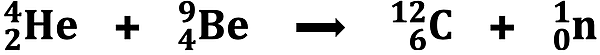 Nuclear equation for the bombardment of beryllium-9 with an alpha particle.