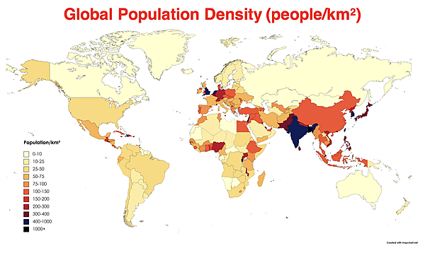 Global population human density map