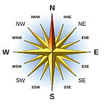 A Compass Rose showing North, East, South, West and the various in between directions.