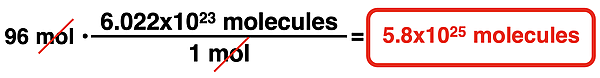 Example conversion of molecules to moles.