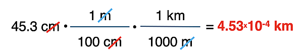 Example of a two-step conversion factor solution, converting cm to km.