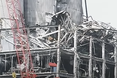 Photo of the devastation caused at a manufacturing plant due to a dust explosion.