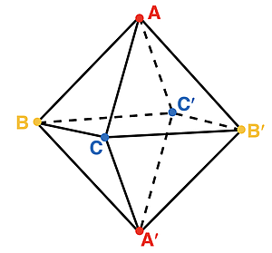 Octahedron Spatial model of an octahedron with labels on each of six corners.