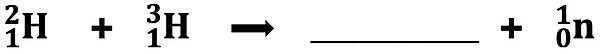 An incomplete nuclear equation for a bombardment reaction; part of a problem in which a student must identify the missing product nucleus.