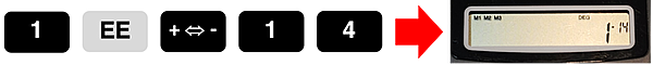 Sequence of buttons to press on scientific calculator to enter 1.0x10^-14.