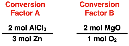 Two different conversion factors that use mole ratios.