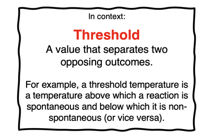 Definition of the term threshold and its use in determining the minimum or the maximum temperature of the range for which a reaction is spontaneous.