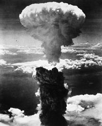 Mushroom cloud over Hiroshima, Japan (1945).