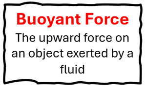 Buoyant Force - the upward force on an object exerted by a fluid.