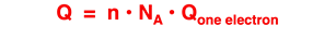 Equation relating the quantity of charge to the number of moles of electrons, Avogadro’s number, and the charge of one electron.