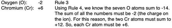 A walk-through of how to assign oxidation numbers to the elements in Cr2O72- (dichromate ion).