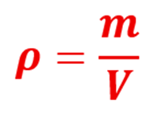 The simple density equation rho = m over V is given in red.