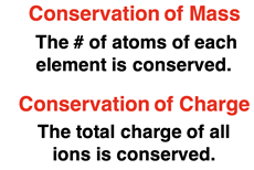 A statement of the conservation of mass and the conservation of charge as it applies to a chemical equation.
