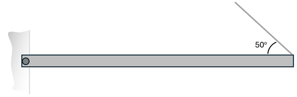 A bar connected to a wall at a hinge, and the other end connected to a wire at a 50 degree angle supporting it.