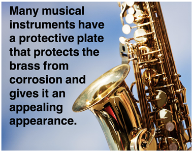 Photo of a brass instrument with comment regarding a protective plate for appearance or corrosion resistance.