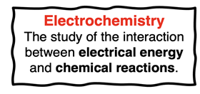 Definition of electrochemistry as the study of the interaction between electrical energy and chemical reactions.