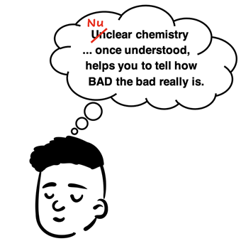 Cartoon emphasizing the need for an understanding of nuclear chemistry so that topics don’t have unclear chemistry.