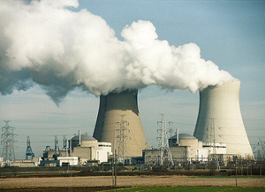 Cooling towers at a nuclear power plant are shown.